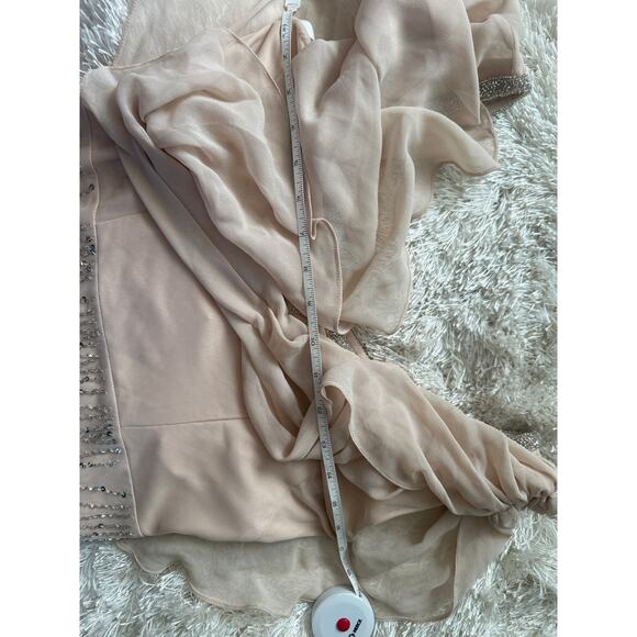 Oleg Cassini Nude Blush Pink Silver Sequin Beaded Formal Gown – Size 2 - Picture 9 of 11